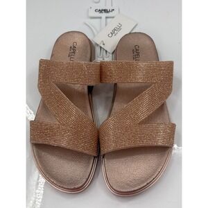 Capelli New York Womens Rose Gold Glitter Z-Strap Slide Sandals Comfort Insole 7